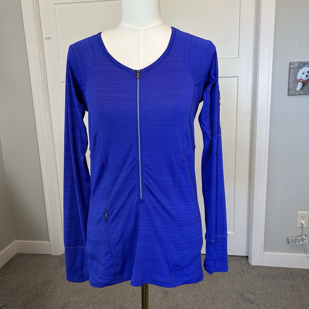 Athleta Pacifica UPF Top Women's Medium Blue Zip Long Sleeve